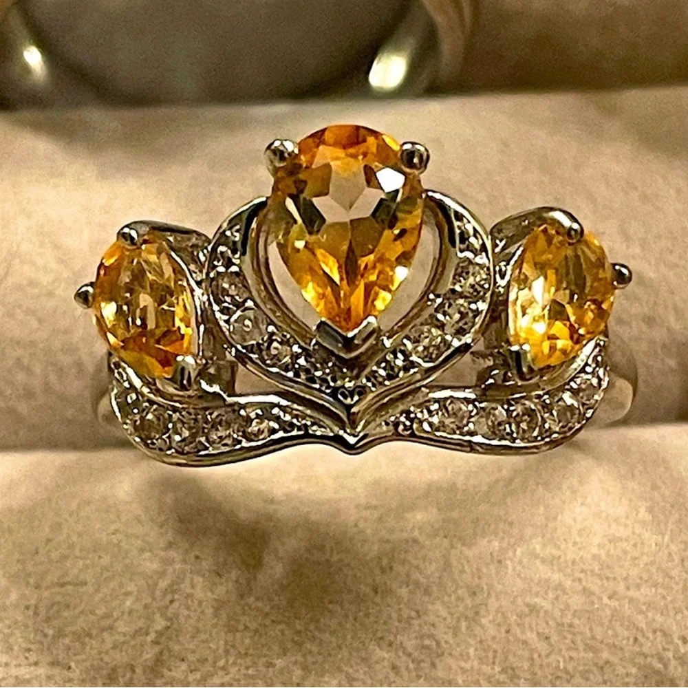 1.2CTW Genuine Citrine Diamond Diadem Ring November Birthstone